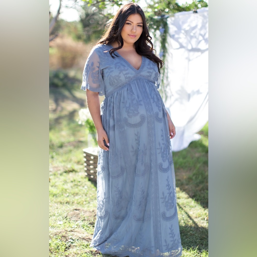 Powder blue lace maternity dress